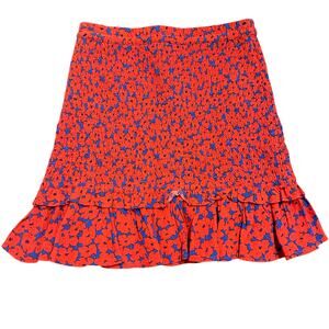 Boii Womens skirt, bright red and blue floral, smocked Size XS